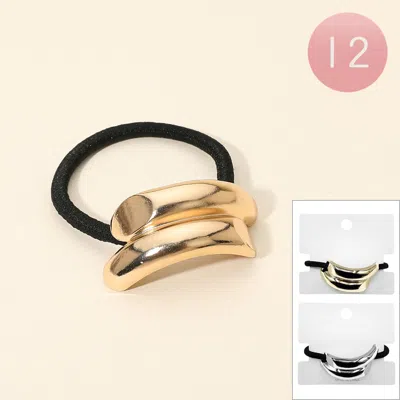 Fashnzfab 12pcs - Sculpted Curved Metal Plate Accent Stretch Hairbands - Gold, Silver In Multi