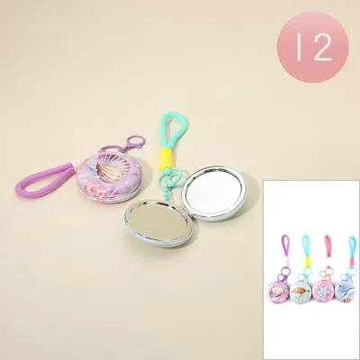 Fashnzfab 12pcs - Sea Life Printed Round Bag Charm Keychain Cosmetic Mirrors In Multi