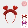 Fashnzfab 12pcs - Sequin Double Heart Tinsel Decorative Headbands In Red