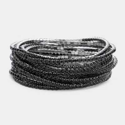 Fashnzfab 12pcs - Stackable Rhinestone Stretch Evening Bracelets In Black