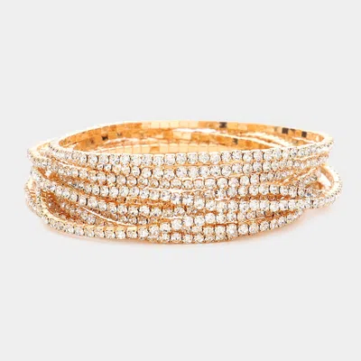 Fashnzfab 12pcs - Stackable Rhinestone Stretch Evening Bracelets In Gold