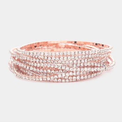 Fashnzfab 12pcs - Stackable Rhinestone Stretch Evening Bracelets In Gold