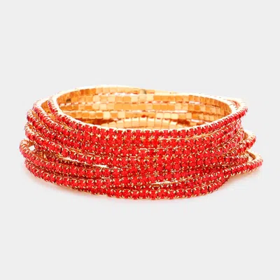 Fashnzfab 12pcs - Stackable Rhinestone Stretch Evening Bracelets In Red