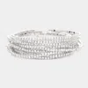 Fashnzfab 12pcs - Stackable Rhinestone Stretch Evening Bracelets In Silver