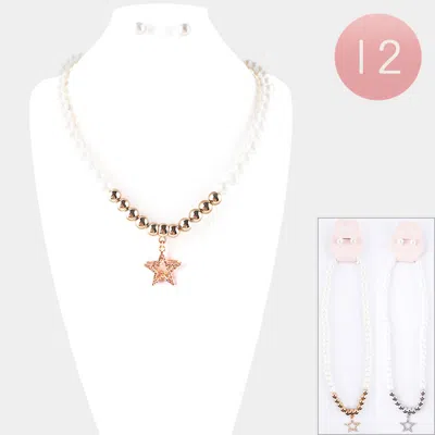 Fashnzfab 12pcs - Star Pendant Pearl Necklaces In Gold