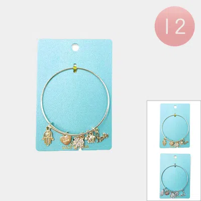 Fashnzfab 12pcs - Stone Paved Elephant Love Heart Hamsa Hand Charm Adjustable Bracelets Gold, Silver In Multi