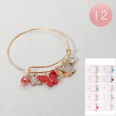 Fashnzfab 12pcs - Stone Paved Enamel Butterfly Stone Cluster Charm Bracelets Assorted In Gold