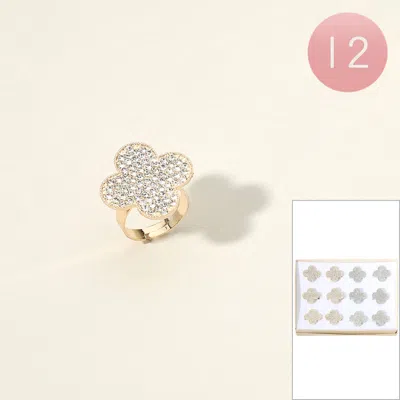 Fashnzfab 12pcs - Stone Paved Quatrefoil Adjustable Rings In Gold