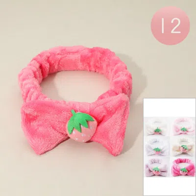 Fashnzfab 12pcs - Strawberry Accent Soft Stretch Plush Bow Headbands In Pink