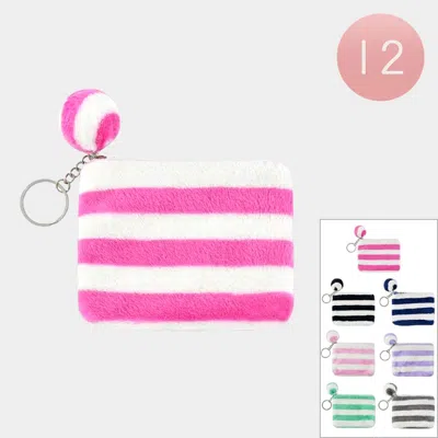 Fashnzfab 12pcs - Striped Coin Purse Keychains In Multi
