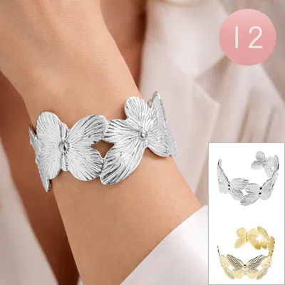 Fashnzfab 12pcs - Textured Metal Butterfly Link Cuff Bracelets In Silver