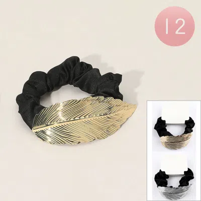 Fashnzfab 12pcs - Textured Metal Leaf Hair Scrunchies In Black