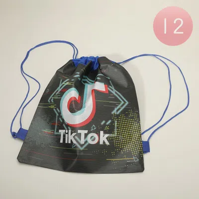 Fashnzfab 12pcs - Tik Tok Logo Printed Drawstring Backpack Bags In Multi