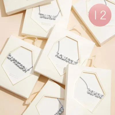 Fashnzfab 12pcs - 18k White Gold Dipped Brass Assorted Zodiac Bubble Pendant Necklace In Metallic