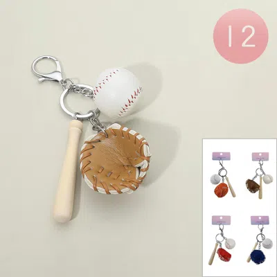 Fashnzfab 12pcs - Baseball Glove Bat Ball Charm Drop Bag Charm Keychains In Multi