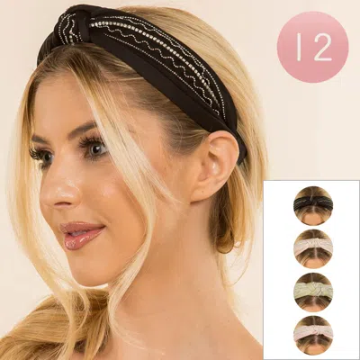 Fashnzfab 12pcs - Beads Stripe Embellished Knot Headbands In Multi