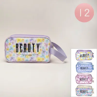 Fashnzfab 12pcs - Beauty Express Message Flower Pattern Clear Cosmetic Makeup Travel Organizer Pouch Bags In Multi