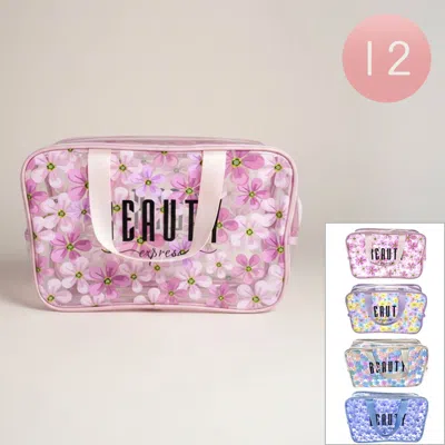 Fashnzfab 12pcs - Beauty Express Message Flower Pattern Clear Shoulder Bags In Multi