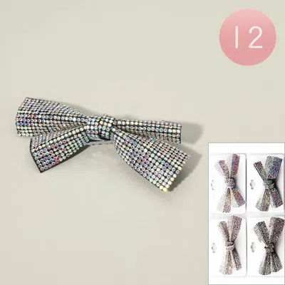 Fashnzfab 12pcs - Bling Studded Bow Hair Clips In Gray