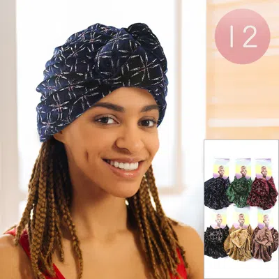 Fashnzfab 12pcs - Bling Velvet Turban Hats In Multi