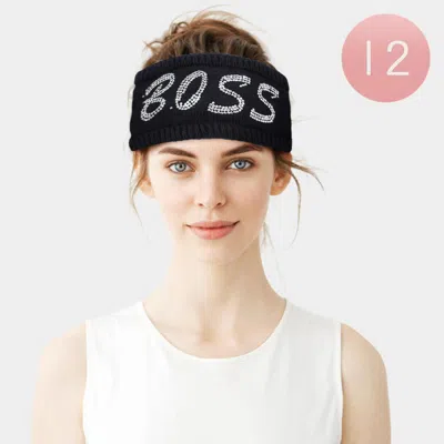 Fashnzfab 12pcs - Boss Message Knit Earmuff Headbands In Black