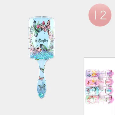 Fashnzfab 12pcs - Butterfly Print Glitter Paddle Hair Brushes In Multi
