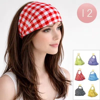 Fashnzfab 12pcs - Checkered Pattern Hair Scarf Wraps In Red