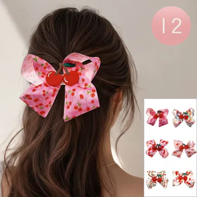 Fashnzfab 12pcs - Cherry Print Bow Hair Clips In Red