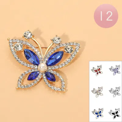 Fashnzfab 12pcs - Crystal Butterfly Pin Brooches In Blue