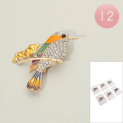Fashnzfab 12pcs - Crystal Rhinestone Bird Pin Brooches In Multi
