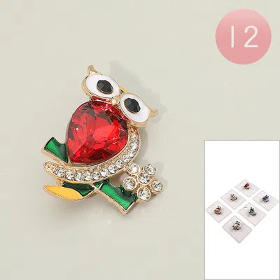 Fashnzfab 12pcs - Crystal Rhinestone Owl Pin Brooches In Multi