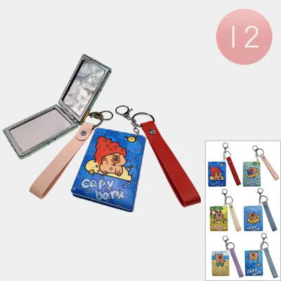 Fashnzfab 12pcs - Cute Capybara Illustrated Strap Cosmetic Mirrors Keychains In Blue