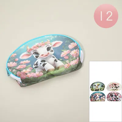 Fashnzfab 12pcs - Cute Cow Print Cosmetic Pouch Bags In Multi