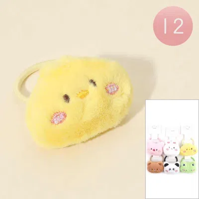 Fashnzfab 12pcs - Cute Plush Animal Face Hair Bands In Yellow