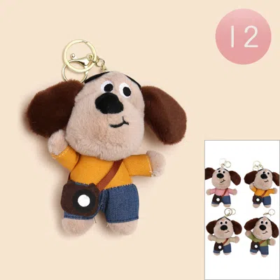 Fashnzfab 12pcs - Cute Plush Dog Keychains / Bag Charms In Black