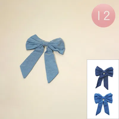 Fashnzfab 12pcs - Denim Fabric Bow Hair Clips In Blue