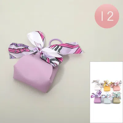 Fashnzfab 12pcs - Fabric Scarf Bow Accent Faux Leather Mini Coin Purse Keychains In Multi