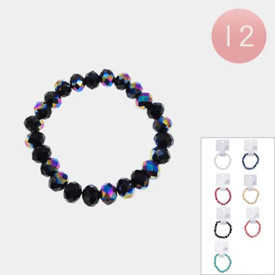 Fashnzfab 12pcs - Faceted Beaded Stretch Bracelets In Multi