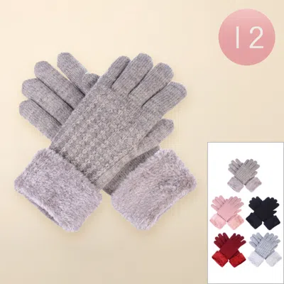 Fashnzfab 12pcs - Faux Fur Classic Cable Knitted Gloves In Multi