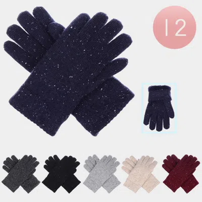 Fashnzfab 12pcs - Faux Fur Glitter Knitted Gloves In Blue