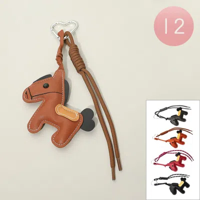 Fashnzfab 12pcs - Faux Leather Horse Knot Bag Charm Keychains In Gold