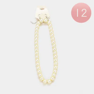 Fashnzfab 12pcs - Faux Pearl Necklace And Earring Set In White