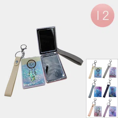 Fashnzfab 12pcs - Floating Glitter Dreamcatcher Printed Cosmetic Mirrors Keychains In Multi