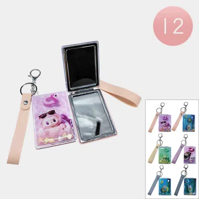 Fashnzfab 12pcs - Floating Glitter Monster Bunny Character Printed Cosmetic Mirrors Keychains In Multi