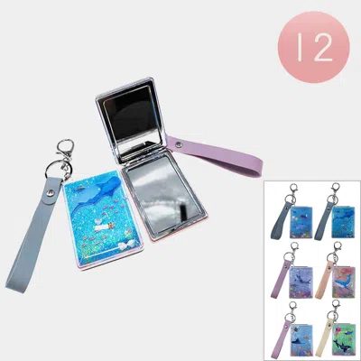 Fashnzfab 12pcs - Floating Glitter Ocean Scene Printed Cosmetic Mirrors Keychains In Multi