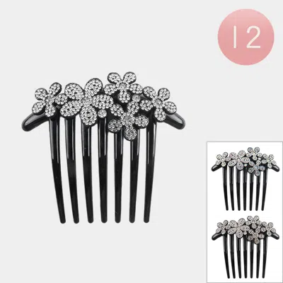 Fashnzfab 12pcs - Flower Bling Hair Combs 4.25" X 3.75" In Multi