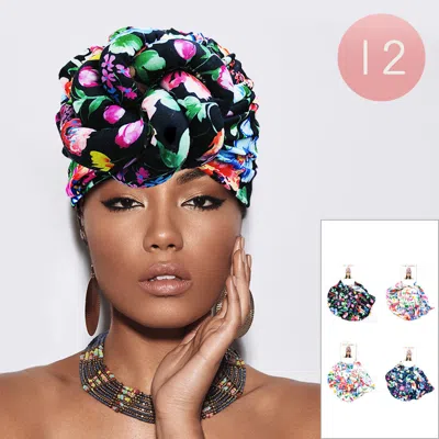 Fashnzfab 12pcs - Flower Pattern Printed Turban Hats In Multi