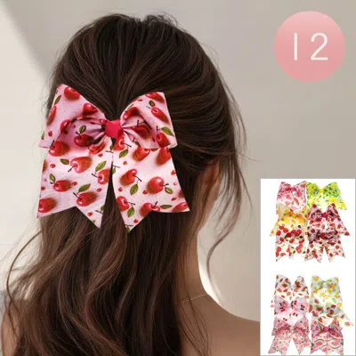 Fashnzfab 12pcs - Fruit Print Bow Hair Clips 5.25" X 5.6" In Multi