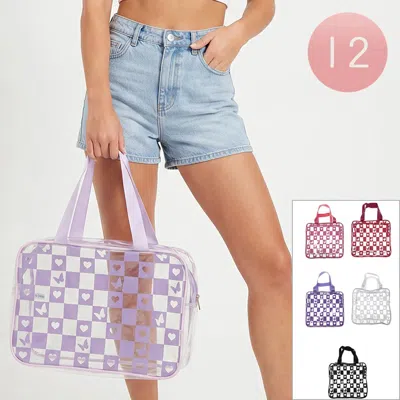 Fashnzfab 12pcs - Heart Butterfly Checkered Pattern Transparent Tote Bags In Multi