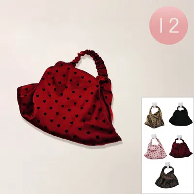 Fashnzfab 12pcs - Heart Dotted Pattern Hair Scarf Wraps In Red